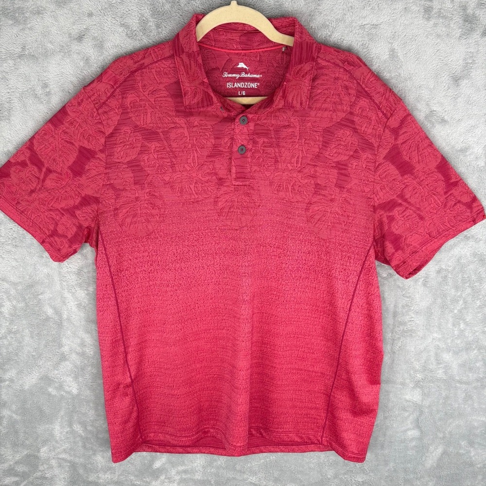 Tommy Bahama Golf Polo‎ IslandZone Large Red Floral Print Hawaiian Tropical UPF - Picture 3 of 12